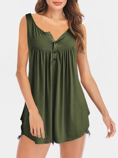 Half Button Round Neck Tank Top - Army Green - 5529616717 - Women's Clothing, Women's Tops & T-Shirts  #WomensTopsTShirts #Women's #Clothing # #Women's #Tops #& #TShirts Pineapple Clothes, Tea Shirt, Long Tank Tops, Liquid Leggings, Christmas Leggings, Solid Leggings, Flowy Tank Tops, Judy Blue Jeans, Flowy Tank