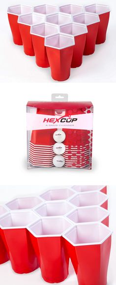 red and white cups are stacked up in a box with the lid open to reveal their lids