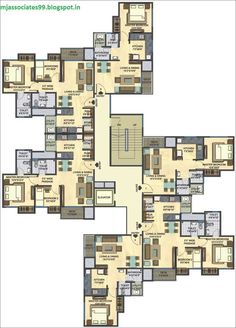 the floor plan for an apartment building with several rooms and two bathrooms in each room