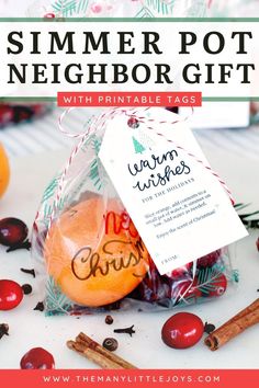 a bag with an orange and cinnamon on it that says, summer pot neighbor gift