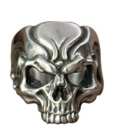 Edgy Silver Skull Ring As Gift, Edgy Silver Skull Ring For Gift, Silver Edgy Skull Ring, Silver Skull Ring For Halloween, Silver Edgy Skull Ring For Halloween, Edgy Silver Skull Ring For Halloween, Adjustable Gothic Skull Ring Collectible, Silver Punk Skull Ring, Silver Punk Rings With Skull Print