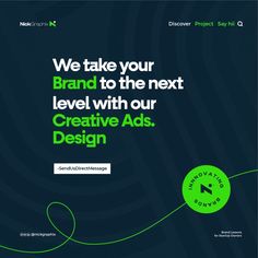 the website for creative ads is displayed with green and black lines, which give it an interesting