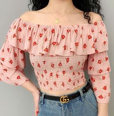 Vintage Off Shoulder Floral Flower Printed Flounce Top Moda Ulzzang, Shoulder Tops Outfit, Flounce Top, Trendy Fashion Tops, Off Shoulder Top, Girls Fashion Clothes, Floral Flower, Teen Fashion Outfits, Fashion Tops