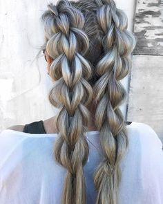 Chain Link Braid, Ash Grey Hair, Tan Skin Blonde Hair, Pigtail Braids, Two Braids, Medium Long Hair, Cool Braids, Hoco Hair Ideas, Braided Hairstyles Easy