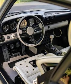 the interior of an older model car