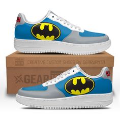 Batman Super Hero Custom Air Sneakers QD22-Gear Wanta Breathable Leather Low-top Custom Sneakers, Blue Customizable Sporty Sneakers, Customizable Sporty Blue Sneakers, Sporty Customizable Blue Sneakers, Custom Fade-resistant Synthetic Lace-up Sneakers, Fade-resistant Custom Lace-up Sneakers, Customizable High-top Sports Sneakers, Fade-resistant Custom Sneakers With Round Toe For Streetwear, Customizable High-top Sneakers For Sports