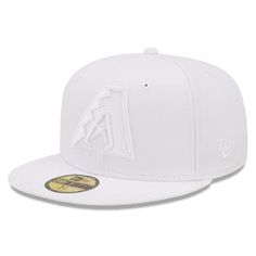 Add a striking touch to your Arizona Diamondbacks collection with this White on White 59FIFTY fitted hat from New Era. Along with a high crown, it offers a structured construction to add some street-ready style to your fandom. Plus, it features spirited Arizona Diamondbacks graphics in the same shade as the cap itself to further elevate any look you put together. Brand: New Era High Crown Officially licensed Structured fit Fitted Flat bill Wipe clean with a damp cloth Imported Material: 100% Pol White Visor For Baseball Season, White Flat Brim Fitted Hat For Baseball Season, White Fitted Snapback Hat With Curved Brim, White Fitted Hat With Curved Brim For Baseball Season, White Fitted Baseball Cap With Curved Brim, White Flat Bill Baseball Cap For Spring, Fitted White Snapback Hat, White Fitted Sports Hat, White Visor Hat For Baseball Season