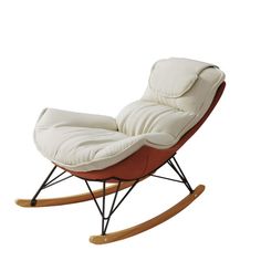 a white and red rocking chair with black legs