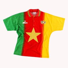 a polo shirt with the colors of myanmar and yellow, red, green and yellow