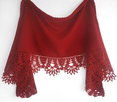 Knitted and Crocheted lace red shoulder shawl, wrap for brides. It will be a beautiful and warm wedding accessory what will warm your shoulders, but will not affect your hairstyle because owed around the shoulders. Enjoy the comfort and look elegant and beautiful. After the wedding you could wear everyday as a scarf. In the photos you see an XS sized bride with a 2.3 m/ 90.5 in inches shawl. Now 2 sizes are available,for ladies with more narrow shoulders 2 m/ 79 in inches and for ladies with wid Scarlett Red, Shoulder Shawl, Star Shawl, Bridesmaid Shawl, Red Shawl, Evening Shawls, Bridal Cover Up, Bolero Wedding, Shrugs And Boleros