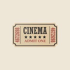 an old movie ticket with the words cinema admit one written in red and black on it