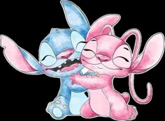 two cartoon characters hugging each other with their eyes closed and one has its mouth open