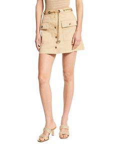 Live a little on the edge with this Michael Kors mini skirt| in woven fabric with a touch of stretch and a chunky chain belt Versace Gifts, Michael Kors Designer, Skirt Belt, Chain Belt, Skirts Online, Tommy Hilfiger Women, Casual Coat, Women Trends, On The Edge