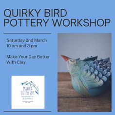 a poster for a pottery workshop featuring a bird