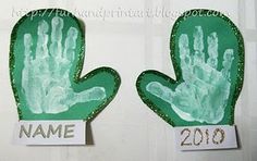 two green handprints with name and number on them are hanging from the wall