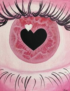 a painting of an eye with a heart in the iris's eye and eyelashes