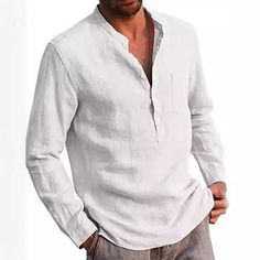 Season:Spring   Fall; Fabric:Linen Cotton Blend; Sleeve Length:Long Sleeve; Look After Me:Wet and Dry Cleaning,Washable; Gender:Men,Men's; Style:Comfortable,Breathable,Fashion,Casual; Tops Type:Henley Shirt,Shirt,Cotton Linen Shirt,Summer Shirt,Beach Shirt,Linen Shirt; Occasion:Hawaiian,Streetwear,Casual Daily,Holiday,Vacation; Pattern:Plain; Design:Button-Down; Neckline:Henley; Listing Date:03/19/2024; Bust:; Length:; Shoulder Width:; Sleeve: Mens Linen Shirts Summer, Kurta Shirt, Linen Shirt Men, Linen Casual, Men's Wardrobe, Slim Fit Shirt, Beach Shirts, Henley Shirts, Men Looks