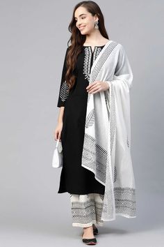 Shop Pure Cotton Embroidered Ready to Wear Suit Set in Black at best offer price from our Ready to Wear Suit Set Store - Karmaplace Unstitched Black Cotton Sets, Black Cotton Sets With Chikankari Embroidery, Unstitched Black Cotton Salwar Kameez, Traditional Black Cotton Set, Festive Black Cotton Sets, Festive Black Cotton Salwar Kameez, Black Embroidered Cotton Sets, Black Embroidered Straight Kurta Set, Festive Black Cotton Dupatta