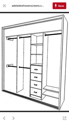 a drawing of a closet with drawers and shelves