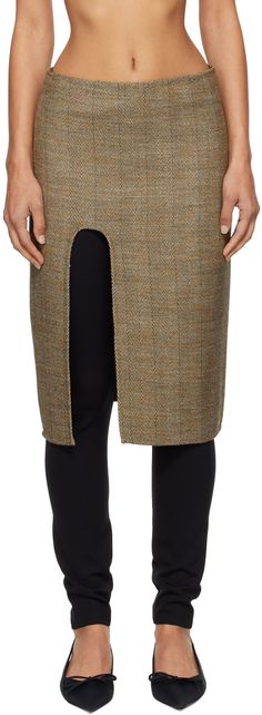 Stella McCartney - Beige Side-Slit Tweed Midi Skirt Tweed Midi Skirt, Mid Length Skirts, Herringbone Pattern, Chestnut, Stella Mccartney, Herringbone, Cruelty Free, Apparel Accessories, Wool Blend