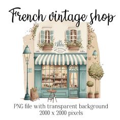 a french vintage shop with the words png file with transparent background