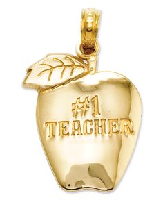 Give her an apple that will last forever, this pretty #1 Teacher charm makes the perfect gift to leave on her desk. Crafted in 14k gold. Chain not included. Approximate length: 9/10 inch. Approximate width: 2/3 inch. Apple Season, Graduation Jewelry, Teacher Apple, Grad Gifts, Birthday Shopping, 50th Gifts, Mens Gift Sets, Luxury Gifts, Baby Clothes Shops