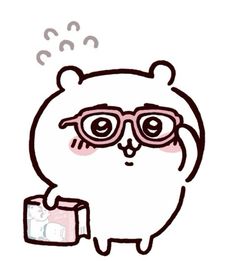 a drawing of a bear wearing glasses and holding a box with its paws on it