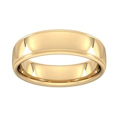 a wedding ring in yellow gold, with a rounded surface and high polished finish on the outside