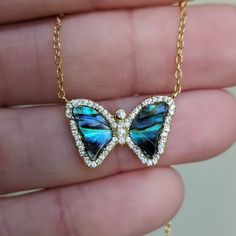 Mini Mother-of-Pearl Butterfly - KAMARIA Butterfly Charm Necklace For Party, Iridescent Butterfly-shaped Jewelry Gift, Iridescent Butterfly Shaped Jewelry Gift, Iridescent Butterfly Jewelry For Gift, Iridescent Butterfly Jewelry For Gifts, Pearl Butterfly, Morpho Butterfly, Moon Bracelet, Professional Jewelry