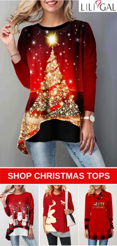 Free Shipping & Easy Return. Liligal cute holiday tops down to $USD28, shop now~ #liligal #womensfashion #christmas #tshirt Hashbrown Bake, Cheesy Hashbrown, Womens Christmas Tops, Christmas Outfit Ideas, Cute Christmas Outfits, Holiday Outfits Women, Womens Trendy Tops, Trendy Tops For Women, Christmas Tshirt