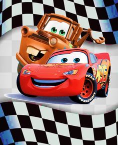 the character cars from disney and pixama are in front of checkered background