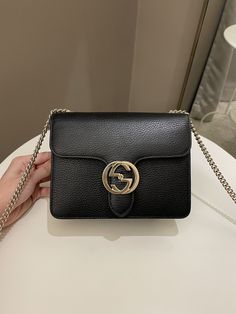 Gucci Interlocking GG BagBlack Grained Leather LGHWSize 20 x 15 x 7 cmChain drop 55 cm9/10 Great (scratches on hardware, corner rubs otherwise excellent)Includes item onlyPrice now 950 sgd 705 usd CN5543-06 Chic Me, Diaper Backpack, Exclusive Bag, Fendi Bags, Baby Bag, Prada Bag, Bago, Dior Bag, Chanel Bag