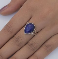 Lapis Lazuli Ring - 925 Sterling Silver Ring - Pear Gemstone Ring - Minimalist Ring - Boho Handmade Jewellery - Gift For Her   Gemstone Name - Lapis Lazuli Gemstone . Stone Quality - AAA. Ring Weight -  5.92 g  Length  - 1.8 cm Width -  1.3 cm Stone Shape - as Shown In The Picture. Ring Size - All Ring Size Available .  All Our Jewelry is Stamped 925  We serve complete 925 sterling silver Jewelry and genuine properties of the stone, Our all products are stamped 925. Product Quality and Packaging Teardrop Sterling Silver Stackable Rings As Gift, Silver Teardrop Sapphire Ring In Sterling Silver, Minimalist Sterling Silver Teardrop Rings, Teardrop Sapphire Ring In Sterling Silver, Teardrop Sapphire Ring In Sterling Silver Gift, Silver Pear-shaped Sapphire Ring In Sterling Silver, Pear-shaped Sapphire Ring In Sterling Silver, Sterling Silver Pear-shaped Gemstone Ring, Gift Pear-shaped Sapphire Ring In Sterling Silver