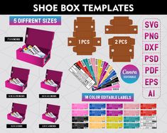 shoe box templates with different sizes and colors