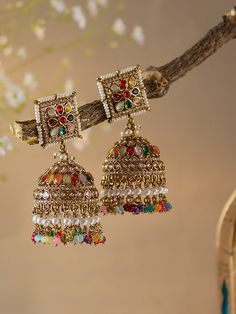 Statement earrings for a statement look! These handmade high quality kundan polki and meenakari multicolour jhumkas are a unique addition to your outfit to glam it up! These can be paired with both Indian and western outfits. They are also extremely lightweight because they are handcrafted. Easy on your ears and beautiful for the eyes 💖 For any queries, please reach out to us. Happy shopping! Also available in mehendi green( olive green) Multicolor Temple Jewelry Jhumkas For Festivals, Festive Tilla Jhumkas For Navratri, Traditional Multicolor Chandbalis With Latkans, Multicolor Kundan Jhumkas With Cutdana, Multicolor Temple Jewelry Jhumkas For Celebration, Multicolor Chandbali Jhumkas With Cutdana, Multicolor Chandbali Jhumkas For Festive Occasions, Multicolor Jhumkas With Latkans For Eid, Multicolor Jhumkas For Diwali