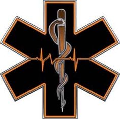 an emt star of life with a snake on the cross in pink and black