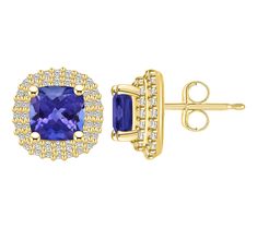 Transform any ensemble with these dazzling tanzanite and diamond halo earrings. These stunning studs feature cushion-cut tanzanite surrounded by a double halo of diamonds. From Affinity Gems. Tanzanite Earrings Studs, Halo Diamond Earrings, Tanzanite Earrings, Tanzanite Diamond, Double Halo, Halo Earrings, Halo Diamond, Halo, Gems