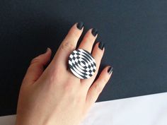 Black and White Chunky Ring, 3D Printed Unique Ring, Abstract Ring, Geometric Ring, Cool Ring, Ring for Women, Modern Jewelry, Big Bold Ring This statement modern 3D printed ring is an astonishing eye-catcher that surely will not go unnoticed. Unique, modern ring, suitable both for everyday use and also for special occasions. First designed in CAD 3D modeling software then made from PLA plastic (biodegradable thermoplastic derived from corn) by 3D printer. On 3D printed part is attached adjustab Printed Ring, Abstract Ring, 3d Printed Ring, Ring Geometric, Cool Ring, Jewelry Big, 3d Printed Jewelry, Chunky Ring, Bold Rings