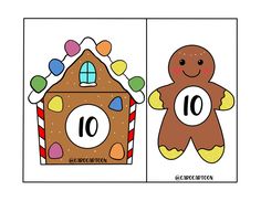 a gingerbread house with the number ten on it's front, and an image of