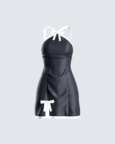 Make your presence a gift with this black mini dress 😚 Crafted from satin charmeuse fabric and adorned with white bows for a classy, and playful look 🤍 Black Off Shoulder Top, Taurus Birthday, Strapless Ruffle Dress, Charmeuse Fabric, Future Of Fashion, Birthday Fits, Welcome To The Future, Sequin Mini Skirts, No Waste