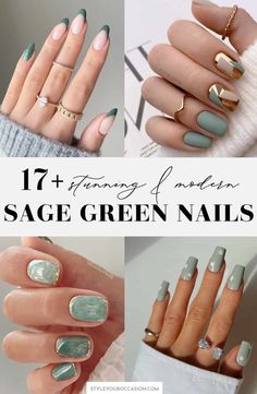 Love the sage green nails aesthetic? Check out this list of 17+ stunning sage nails and sage green nail designs. There's acrylic and natural nails, almond, coffin, square, and round. As well as shot, long, French tip, minimal, or unique design ideas with flowers, gold foil and more! Perfect nail ideas for for spring, summer, fall, or winter! Sage Green Nail Designs, Sage Green Nail Ideas, Sage Green Nail, Sage Green Nails, Green Nail Ideas, Mint Green Nails, Mint Nails, Chic Nail Art