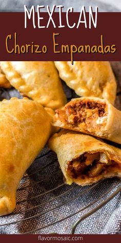 mexican chorizo empanadas on a cooling rack with text overlay