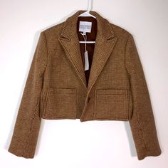 Nwt Mariam Al Sibai Cropped Blazer Small Size Front Single Button Brown Color. Measurements: Top To Front Bottom 22” Top To Back Bottom 19” Pit To Pit Flat 23” Shoulder To Shoulder 16” Sleeves Length 24” Fall Cropped Jacket With Notch Lapel And Pockets, Chic Fall Tweed Jacket With Patch Pockets, Fitted Cropped Jacket With Patch Pockets For Fall, Cropped Fall Blazer With Pockets, Chic Fitted Blazer With Patch Pockets, Cream Cropped Jacket For Fall, Tailored Cropped Jacket With Lapel Collar For Fall, Fitted Fall Blazer With Patch Pockets, Cropped Outerwear With Patch Pockets For Fall