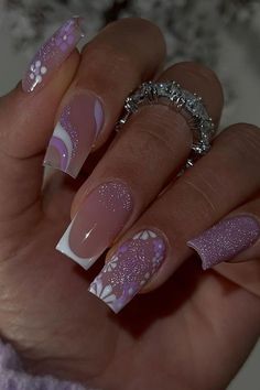 #nailart #prettynails #nailsnailsnails Summer Nails 2024 Acrylic, Fun Nails Inspiration, Nails For Mums, Cute Nail Designs Easy Simple, Gel X Birthday Nails, Nails Gel X Designs, Cute Nail Designs For Acrylics, Lavender Nails Square