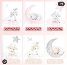 the baby lambs are sitting on the moon and stars in pink, white and silver