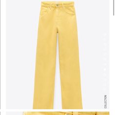 Nwt Size 0 Wide Leg Yellow Wide Leg Corduroy Pants, High Waisted Slacks, High Wasted Jeans, Yellow Clothes, Yellow Jeans, Outfit Zara, Charlotte Gainsbourg, Zara Jumpsuit, Casual Preppy Outfits