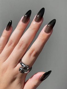 Free Returns ✓ Free Shipping✓. Elevate Your Style With 24pcs Long Almond Shape Bright Red False Nails Set Suitable For Women & Girls' Daily Wear Press On Nails Nail Supplies- Press On False Nails at SHEIN. Nude To Black Ombre Nails, Ongles Goth, Black Ombre Nails, Black Almond Nails, Long Almond, Gothic Nails, Goth Nails, Almond Acrylic Nails, Almond Shape