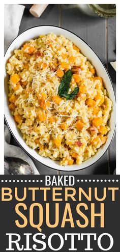 baked butternut squash risotto in a white bowl