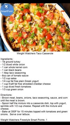 the recipe for weight watchers taco casserole is displayed on an instagram page