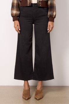 Round out your denim collection with the must-have Meg jean by Kut From The Kloth. This wide leg silhouette features ankle-length raw hems and a versatile black wash that will take you from day to night. | KUT FROM THE KLOTH Women's Meg Wide Leg Jeans, Black Denim Collection, Short Waist, Day To Night, To Night, Jeans Black, Wide Leg Jeans, Short Pants, Ankle Length, Leg Jeans